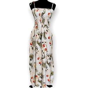 MD Fashion womens Hawaiian floral smocked maxi dress cream size Large beach pool